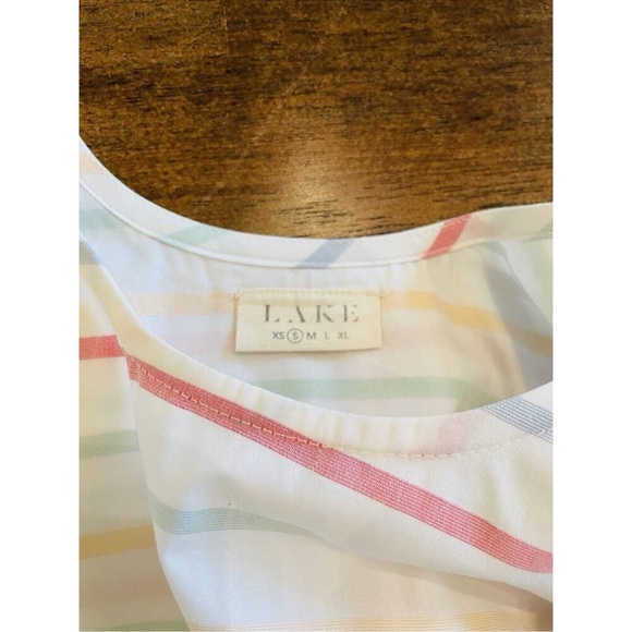 LAKE Size S Parasol Pleated Dress White Pastel Stripe Short Sleeve - Picture 7 of 14